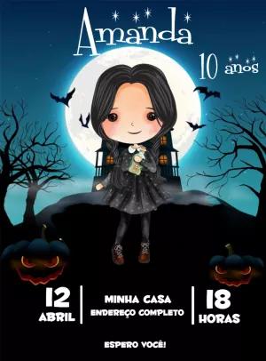 Convite de Aniversário Wandinha Addams para Editar Online