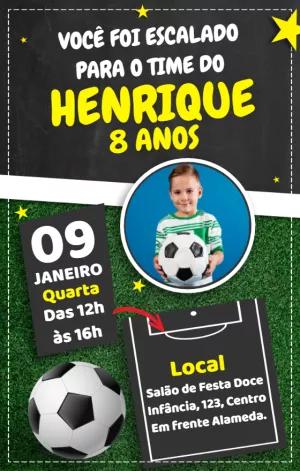Convite Aniversário Futebol com Foto para Editar Online