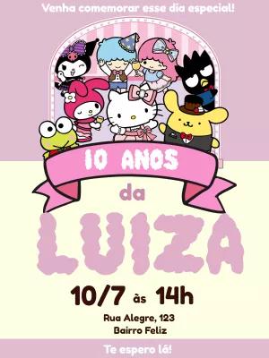 Convite de Aniversário Hello Kitty e Amigos para Editar Online