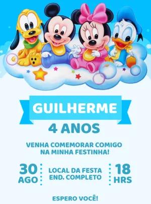 Convite Aniversário Turma do Mickey Baby para Editar Online