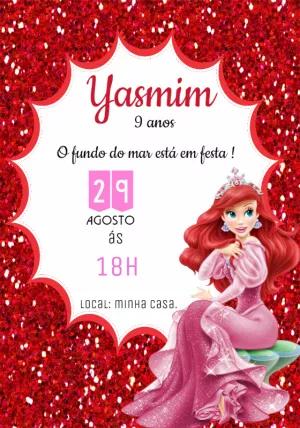Convite Aniversário Ariel Pequena Sereia para Editar Online