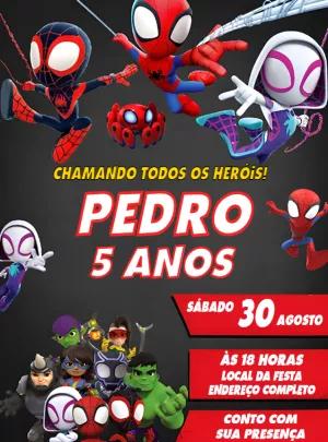 Convite Aniversário Spidey e seus Amigos para Editar Online