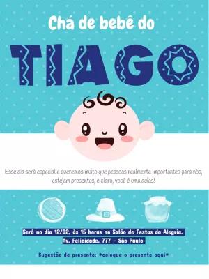 Convite Chá de Bebê Menino Azul com Desenho para Editar Online