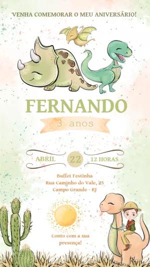 Convite de Aniversário Dinossauro Cute para Editar Online