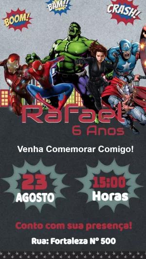 Convite de Aniversário Vingadores com Heróis para Editar Online
