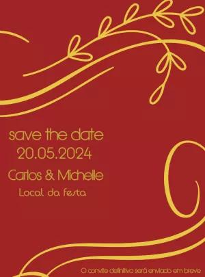 Convite Save the Date Casamento Marsala e Dourado para Editar
