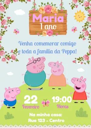 Convite Aniversário Peppa Pig Floral para Editar Online