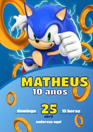 Convite de Aniversário do Sonic com Anéis para Editar Online