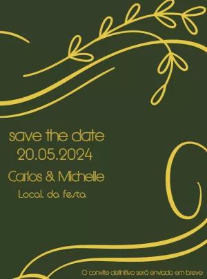 Convite Save the Date Casamento Verde e Dourado para Editar