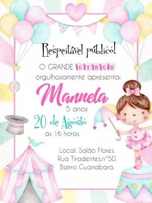 Convite Aniversário Circo Rosa Menina para Editar Online