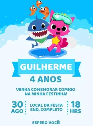Convite Aniversário Baby Shark com Personagens para Editar Online
