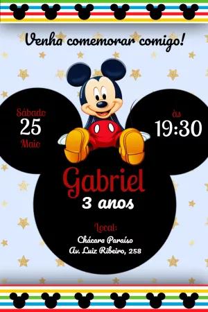 Convite de Aniversário Mickey Mouse para Editar Online