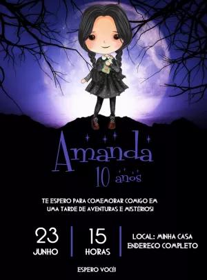 Convite Aniversário Wandinha Addams para Editar Online
