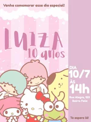Convite de Aniversário Hello Kitty e Amigos para Editar Online