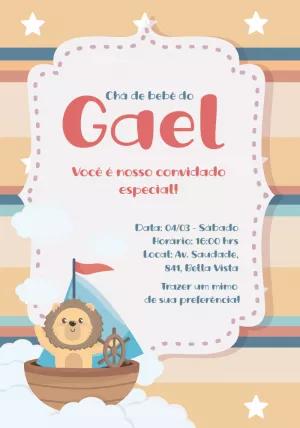 Convite Chá de Bebê Leão Marinheiro para Editar Online