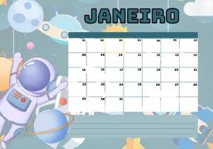 Planner Mensal Infantil Astronauta para Editar Online