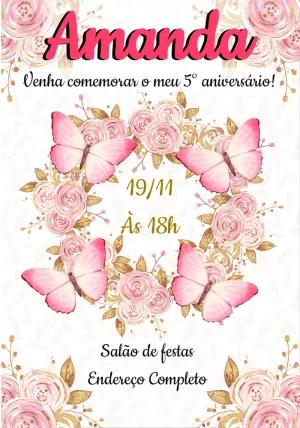 Convite Aniversário Jardim de Borboletas para Editar Online