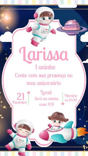 Convite Aniversário Astronauta Menina para Editar Online