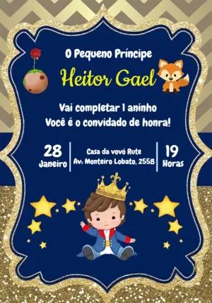 Convite Aniversário Pequeno Príncipe com Glitter para Editar Online