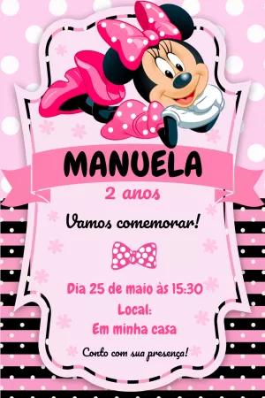 Convite Aniversário Minnie Mouse Rosa para Editar Online