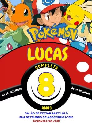 Convite de Aniversário Pokémon com Personagens para Editar