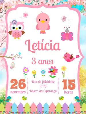Convite Aniversário Jardim Encantado com Passarinhos para Editar
