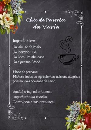 Convite Chá de Panela Lousa Floral para Editar Online