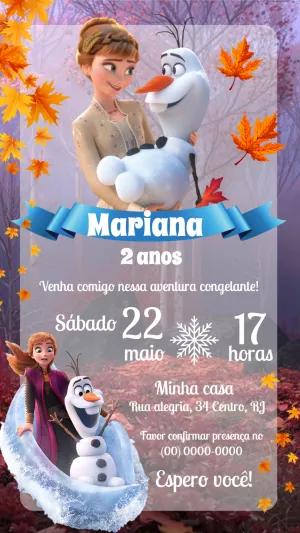 Convite Aniversário Frozen com Anna e Olaf para Editar Online