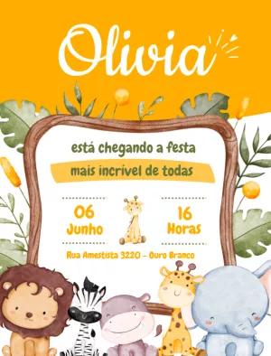 Convite de Aniversário Safari Aquarela para Editar Online