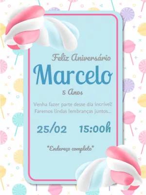 Convite de Aniversário Marshmallow para Editar Online