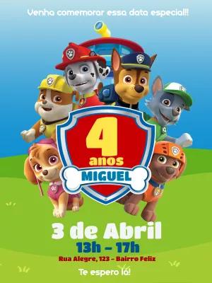 Convite Aniversário Patrulha Canina com Personagens para Editar