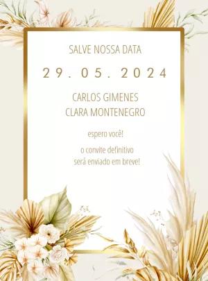 Convite Save the Date Casamento Boho Dourado para Editar