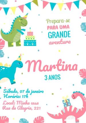 Convite Aniversário Dinossauro Menina para Editar Online
