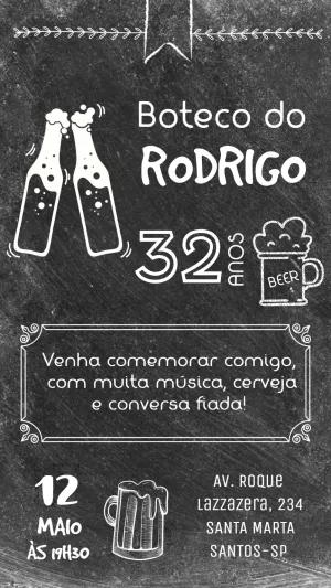 Convite de Aniversário Boteco Chalkboard para Editar Online