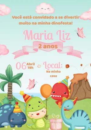 Convite Aniversário Dino Baby Menina para Editar Online