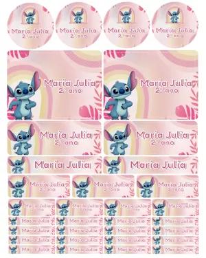 Kit de Etiquetas Escolares Stitch para Editar e Imprimir