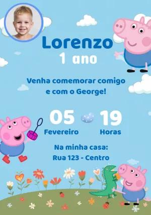 Convite Aniversário George Pig com Foto para Editar Online