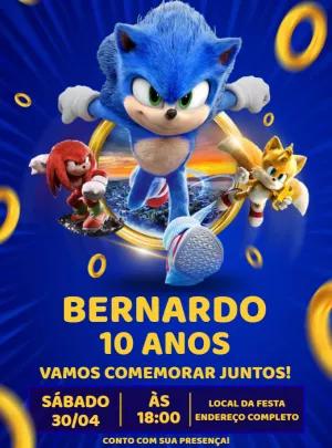 Convite de Aniversário Sonic com Personagens para Editar Online