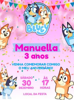 Convite Aniversário Bluey e Bingo para Editar Online