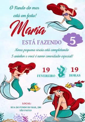 Convite Aniversário Pequena Sereia para Editar Online