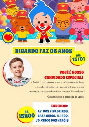 Convite Aniversário Plim Plim com Foto para Editar Online