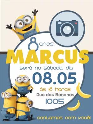 Convite de Aniversário Minions com Foto para Editar Online