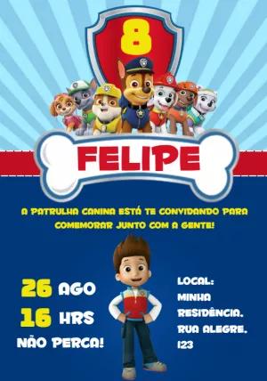 Convite Aniversário Patrulha Canina com Personagens para Editar