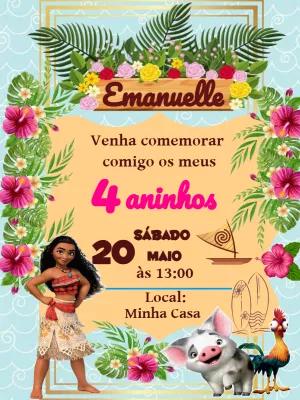 Convite de Aniversário Moana com Personagens para Editar Online