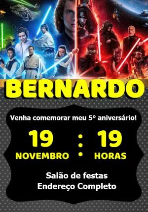 Convite de Aniversário Star Wars com Personagens para Editar