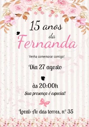 Convite 15 Anos Floral Delicado para Editar Online
