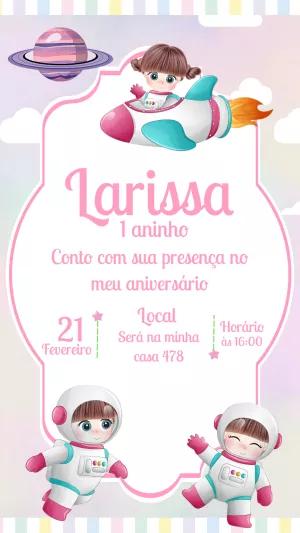 Convite Aniversário Menina Astronauta para Editar Online