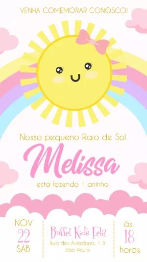 Convite Aniversário Raio de Sol para Editar Online