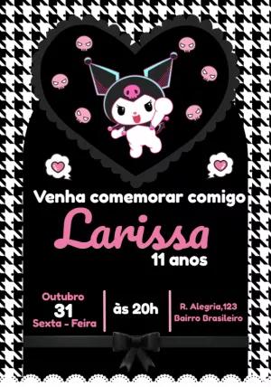 Convite de Aniversário Kuromi para Editar Online