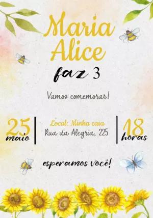 Convite Aniversário Abelhinha e Girassol para Editar Online